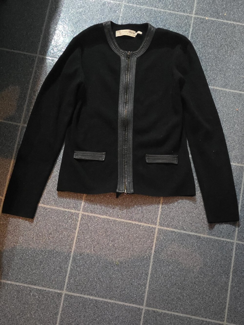 Vintage 90s ZIP-UP Cardigan Leather-trimmed sweater
